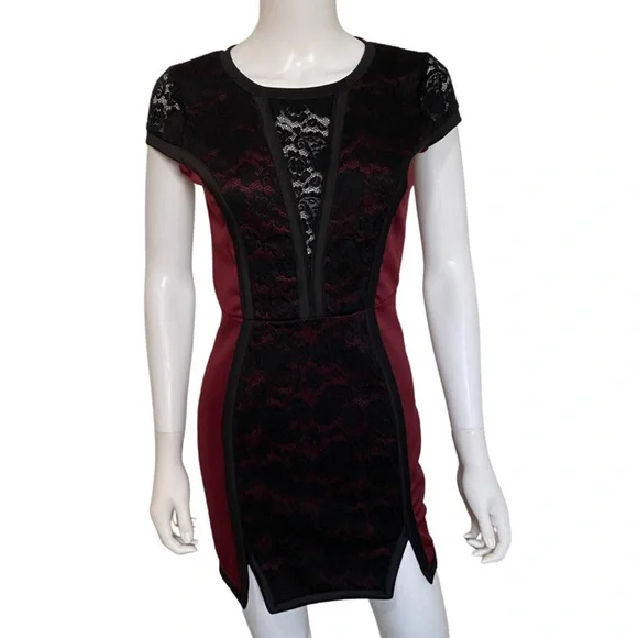 Alt. B | Dresses | Black Lace And Burgundy Bodycon Dress | Poshmark